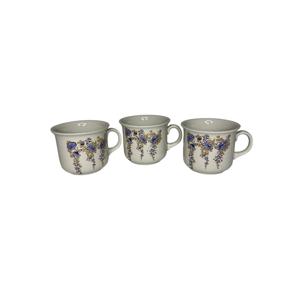 CIPA Porcelain Italy White Cups‎ ~ Blue and Gold Floral Set Of 3 Coffee Tea